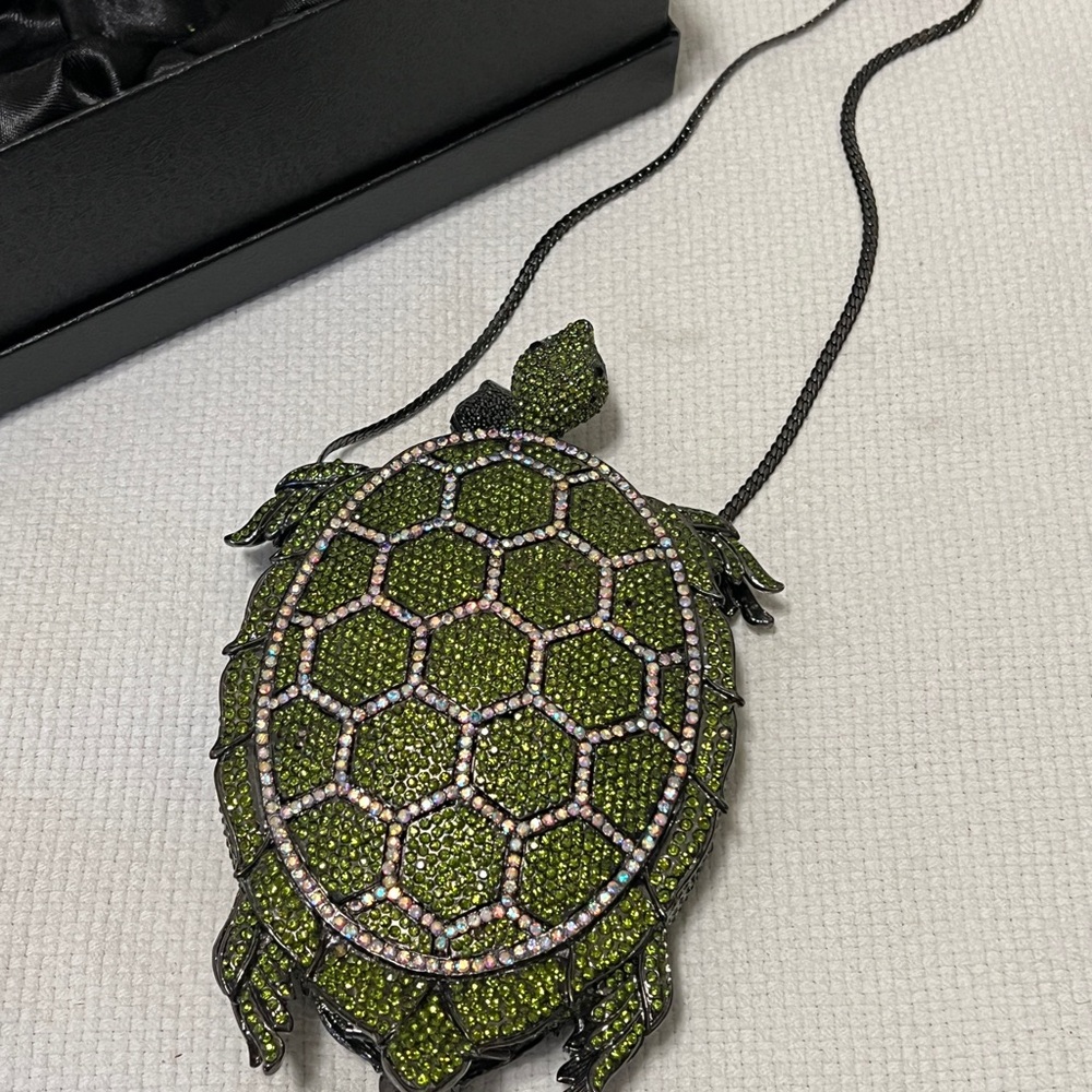 Crystal Couture Green Turtle Clutch | Crystal Rhinestone Evening Bag - Picture 2 of 7